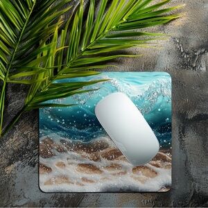 Hand Crafted Teal Ocean Wave Mouse Pad